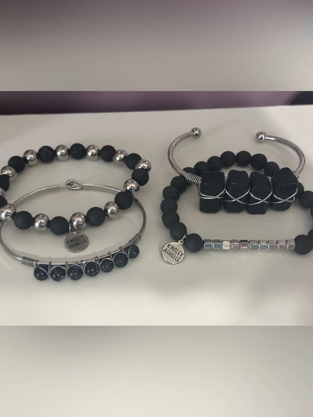 Kinsley Armelle Black Multi-Stack Beaded and Wire Bracelet Set